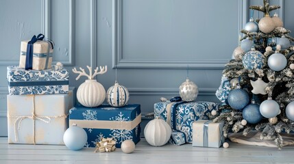 Decorations and boxes of Gitf blue and white