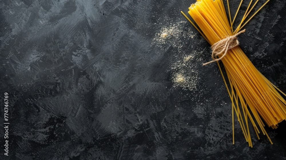 Poster The background of this image is a stone slate with spaghetti.
