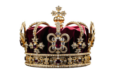 A majestic gold and red crown adorned with sparkling jewels