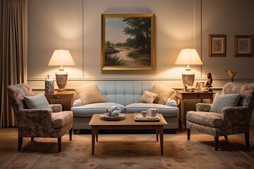 Vintage Elegance: Cozy Classic Living Room with Soft Textures