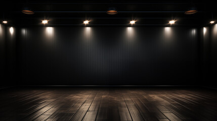 Dark grey gradient background spotlight on empty studio room. Empty dark abstract cement wall and studio room with smoke float up interior texture for display products wall background.