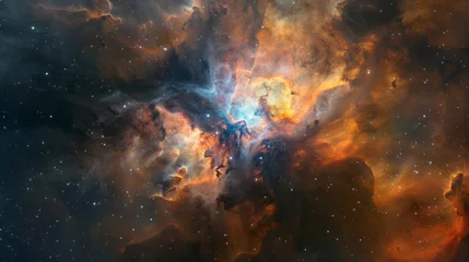 Foto op Aluminium A breathtaking view of a colorful nebula illuminated by the light of nearby stars, with swirling clouds of gas and dust creating a mesmerizing display of cosmic beauty. © Haseeb