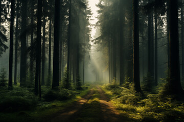 Green forest environment. Beautiful Forest