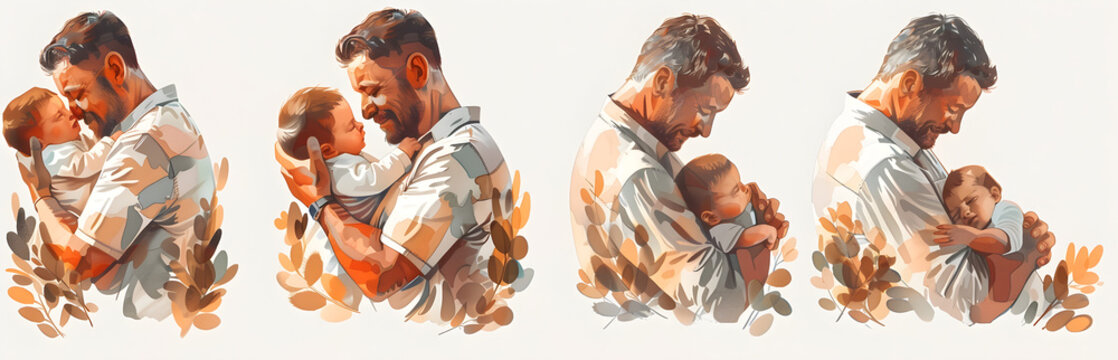 Loving fathers with babies in their arms, isolated on a white background. A heartwarming image depicting fatherhood and bonding with their children.
