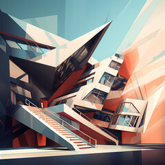 Abstract architecture with unique angles and shapes