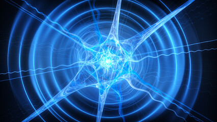 Blue glowing quantum abstract fractal illustration, 3d render