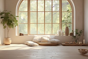 Fototapeta na wymiar Tranquil Yoga Space at Home: Serene Ambiance and Peaceful Room Inspirations