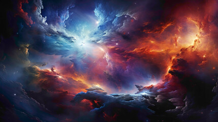 Swirling nebulae of vibrant colors creating an otherworldly spectacle in the cosmos. - obrazy, fototapety, plakaty