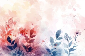 Painting of Flowers and Leaves on White Background