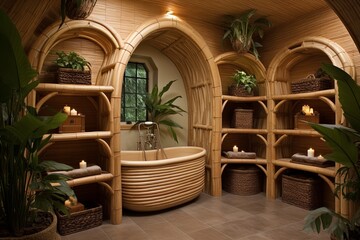 Fototapeta na wymiar Bamboo Baskets Storage: Tropical Rainforest Bathroom Oasis Ideas