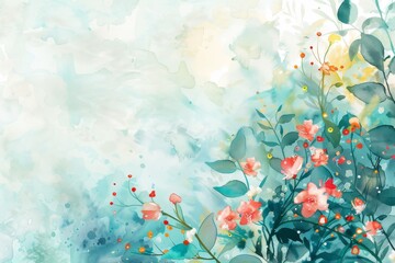 Floral and Leaf Painting on Blue Background