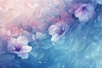 Elegant Blue and Pink Floral Background - obrazy, fototapety, plakaty