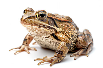 Brown toad against a white background with copy space