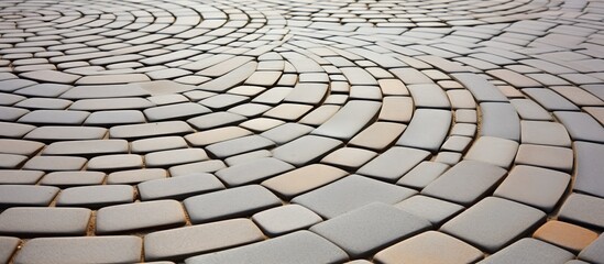 Circular formation of white and gray bricks creating an intricate and textured pattern on the surface