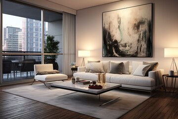 Bold Artwork and High-Gloss Finishes: Ultra-Modern Condo Living Room Concepts with Minimalist Decor