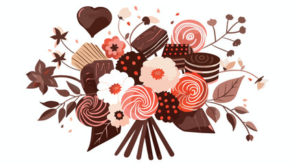 Illustration of a bouquet and chocolate sweets