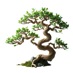 Bonsai green tree isolated in transparent background. 
