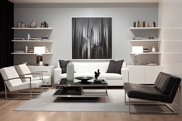 Monochromatic Scheme Modern Condo Living Room: Designer Furniture & Clean Lines