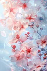 Pink Flowers Arranged on Blue Background