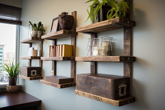 Salvaged Lumber Shelves: Upcycled Materials Loft Office Decors - Minimalist Style