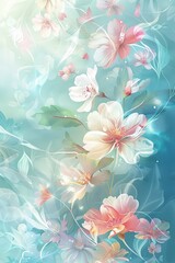 Elegant Painting of Flowers on Blue Background