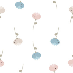 Seamless pattern with flowers. Flat vector illustration on white background. Creative texture for fabric, wrapping, textile, wallpaper, apparel.	