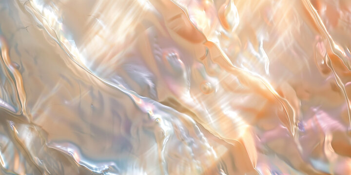 Texture of natural iridescent pearl shell. Reflective nacre, abstract pearlescent background.
