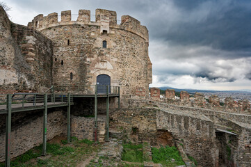 The Trigonion Tower and part of the Byzantine walls of the city of Thessaloniki in Macedonia, Greece - 774754588