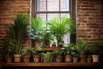 Fototapeta na wymiar Indoor Plants and Exposed Brick: Urban Jungle Brownstone Concepts in New York