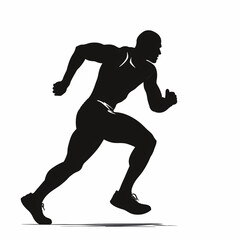 Fototapeta na wymiar Silhouetted Male Athlete Running, Dynamic, Black and White Action Cutout