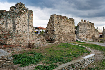 Part of the Byzantine walls of the city of Thessaloniki in Macedonia, Greece - 774755320