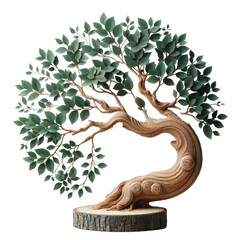 Stylized 3D Illustration of a bonsai tree three-dimensional isolated in a transparent background. 