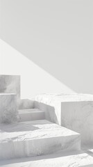 minimalist white textured architecture with sunlight casting sharp geometric shadows