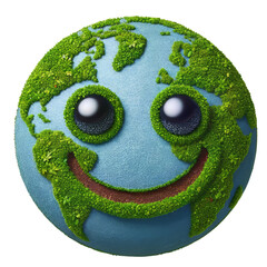 Eco-Friendly Green Planet Earth Emoji with a smile. Save Nature, Save Earth Day. Green Environment Life