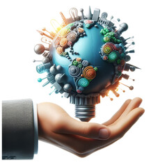 Igniting Innovation Technology. A Sustainable World from Bright Ideas. Hands holding earth