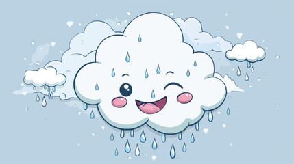 Kawaii raining cloud funny with tongue outside  - obrazy, fototapety, plakaty
