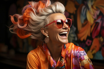 Happy senior woman in colorful 