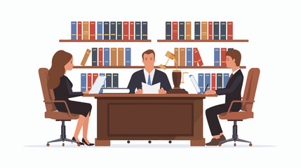 Lawyers working together at table in office Flat vector