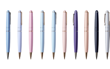 A vibrant group of different colored pens elegantly aligned side by side