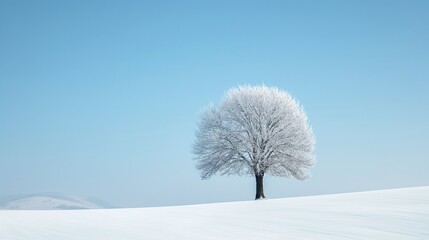 Fototapeta na wymiar Winter's Frozen Tree Scene: Snowy Landscape Under Blue Sky.Generative AI illustration