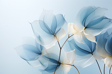Wallpaper with pale blue leaves on light blue background, delicate, smooth, elegant background