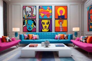 Cartoon Art Delight: Vibrant Pop Art Living Room Decors & Playful Visuals