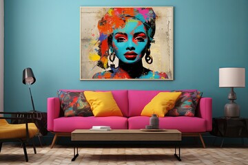 Pop Art Fusion: Vibrant Living Room Decors with Collage Wall Art & Mixed Media