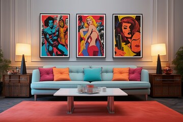 Movie Posters Galore: Cinematic Flair in Vibrant Pop Art Living Room Decors