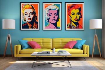 Movie Posters Galore: Vibrant Pop Art Living Room Decor with Cinematic Flair