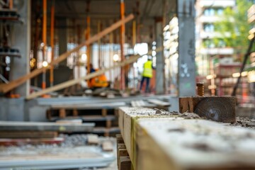 The heartbeat of construction pulses through the scaffold's veins, a blurred motion of toil and future skylines.

