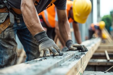 Workers etch strength into structure, their silhouetted forms a symphony of progress beneath the sun's watchful eye.

