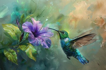 Flower Power A Vibrant Portrait of a Hummingbird in Flight Generative AI