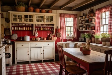 Checkered Curtains & Cozy Textiles: Vintage Farmhouse Kitchen Ideas