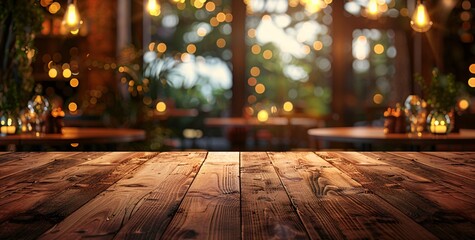 Glowing Lights and Wooden Table A Cozy and Eco-Friendly Dining Experience Generative AI - obrazy, fototapety, plakaty
